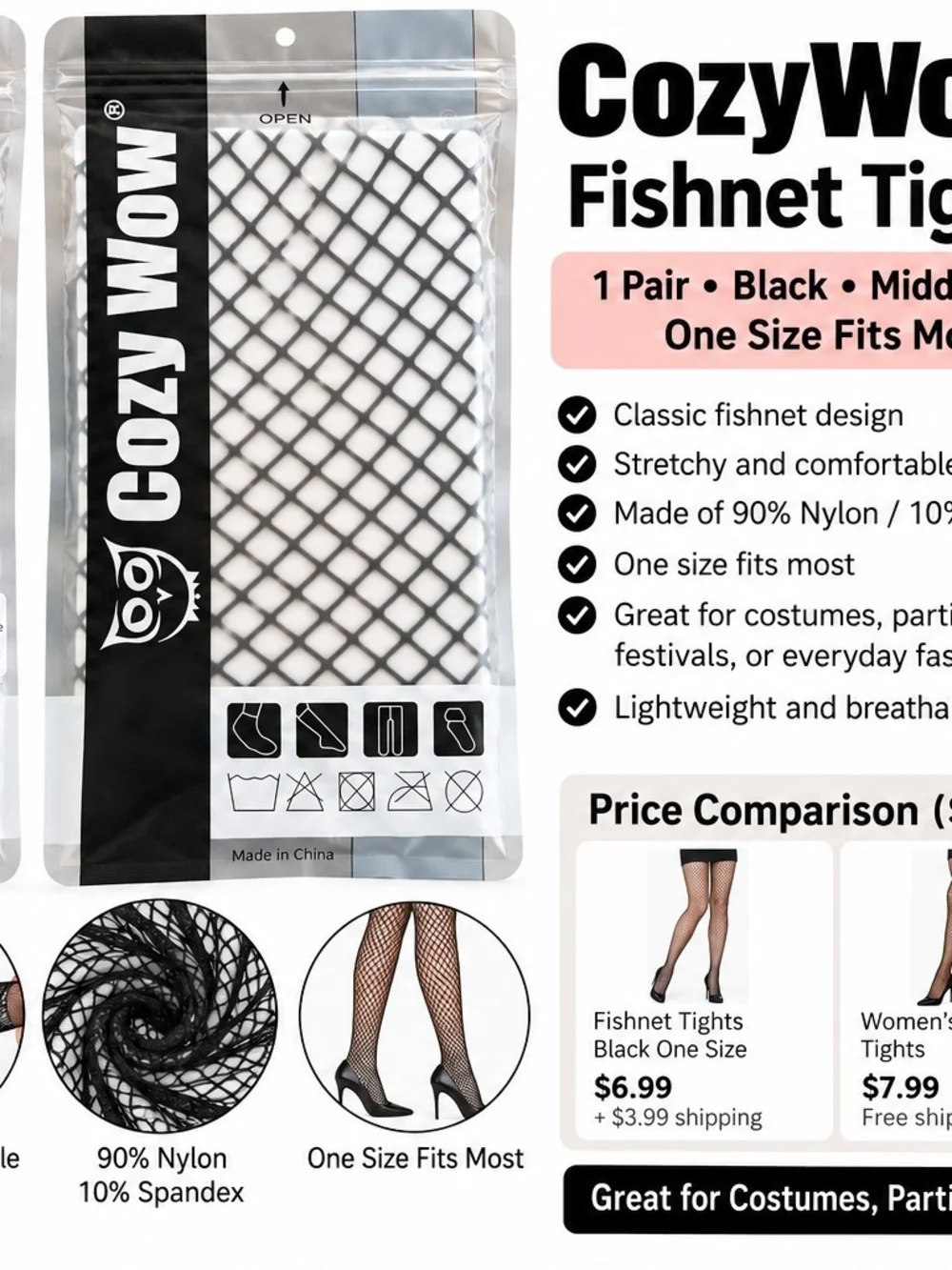 Women's Black Fishnet Tights - Classic Fishnet Design